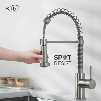 Kibi Aurora Single Handle High Arc Pull Down Kitchen Faucet In Brushed Nickel Finish - KKF2003BN