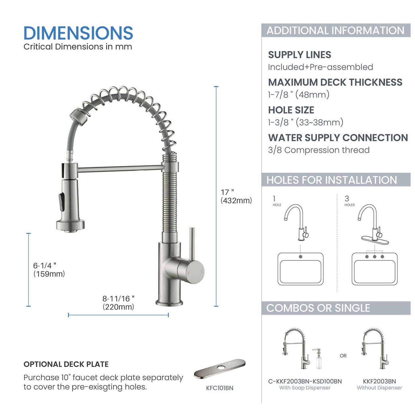 Kibi Aurora Single Handle High Arc Pull Down Kitchen Faucet In Brushed Nickel Finish - KKF2003BN