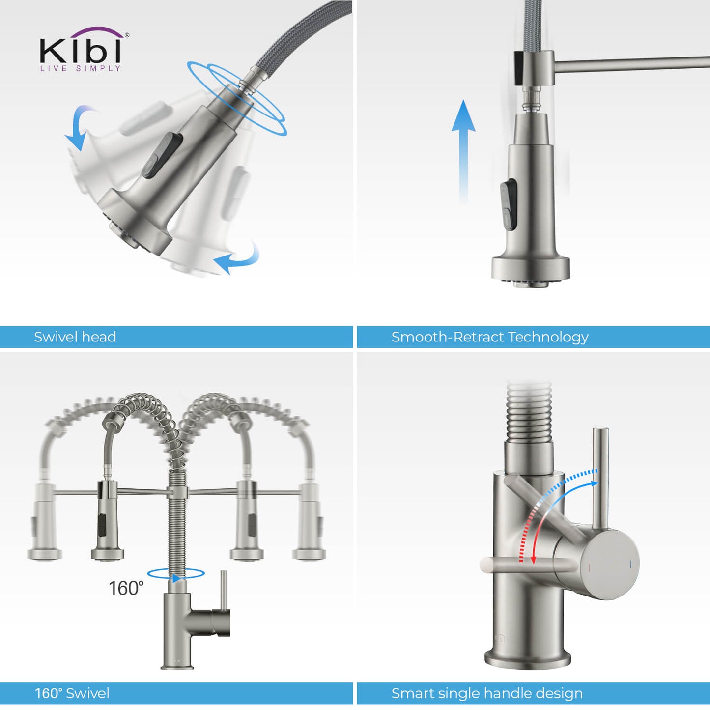 Kibi Aurora Single Handle High Arc Pull Down Kitchen Faucet In Brushed Nickel Finish - KKF2003BN