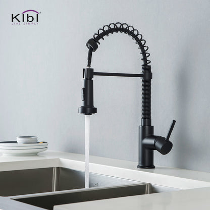 Kibi Aurora Single Handle High Arc Pull Down Kitchen Faucet In Matte Black Finish - KKF2003MB