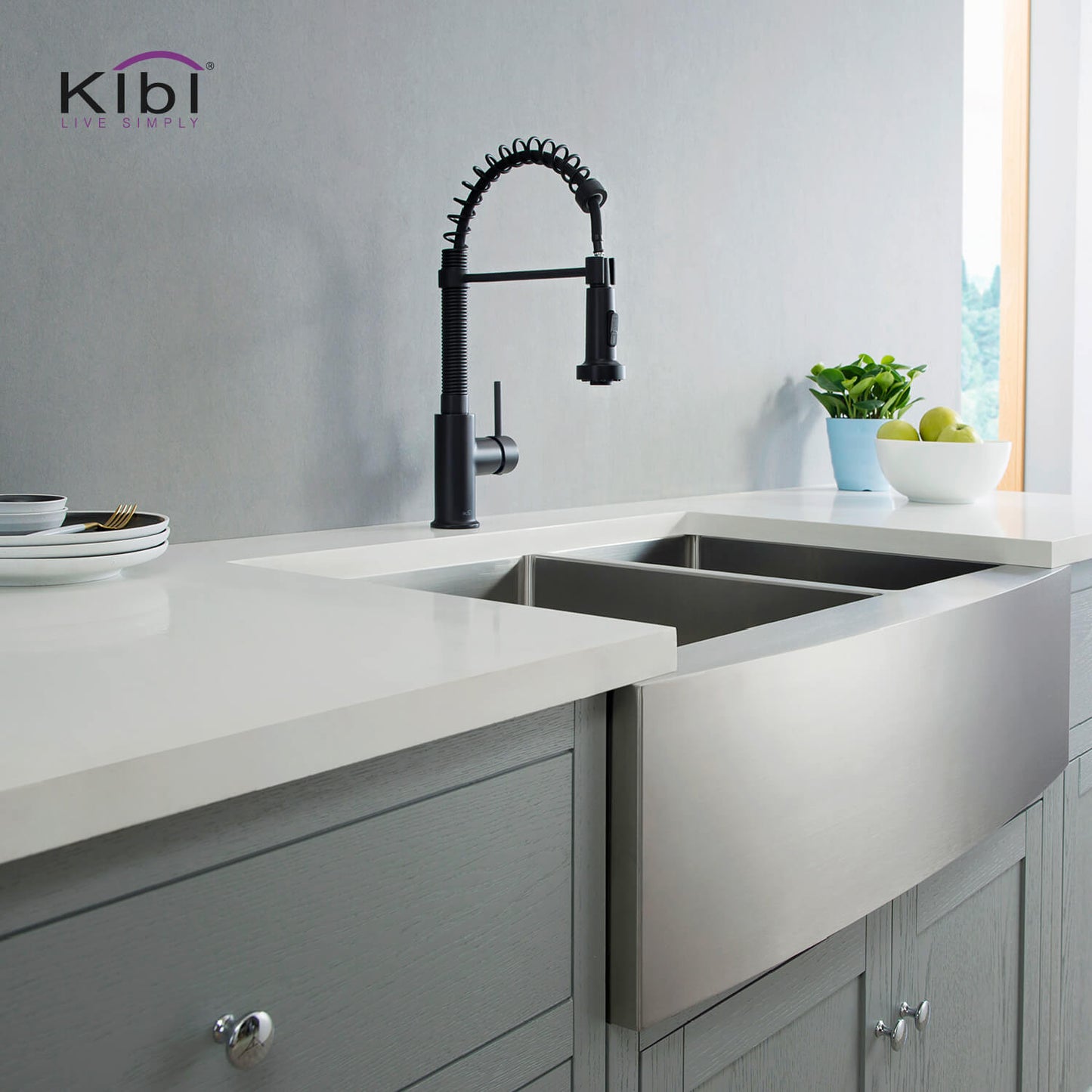 Kibi Aurora Single Handle High Arc Pull Down Kitchen Faucet In Matte Black Finish - KKF2003MB