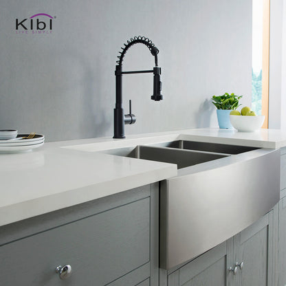Kibi Aurora Single Handle High Arc Pull Down Kitchen Faucet In Matte Black Finish - KKF2003MB