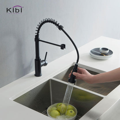 Kibi Aurora Single Handle High Arc Pull Down Kitchen Faucet In Matte Black Finish - KKF2003MB