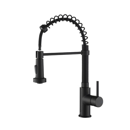 Kibi Aurora Single Handle High Arc Pull Down Kitchen Faucet In Matte Black Finish - KKF2003MB