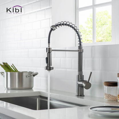 Kibi Aurora Single Handle High Arc Pull Down Kitchen Faucet In Titanium Finish - KKF2003TT