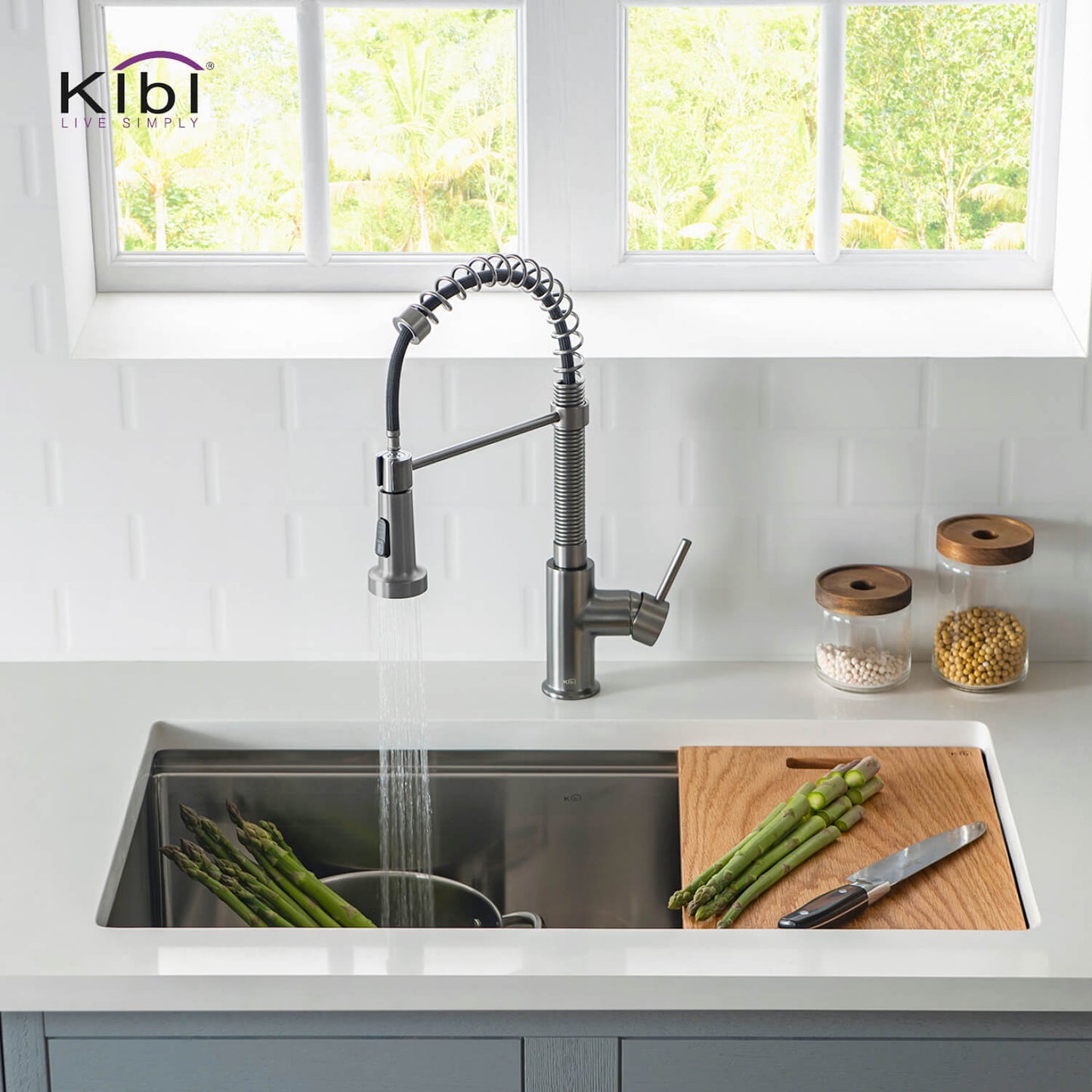 Kibi Aurora Single Handle High Arc Pull Down Kitchen Faucet In Titanium Finish - KKF2003TT
