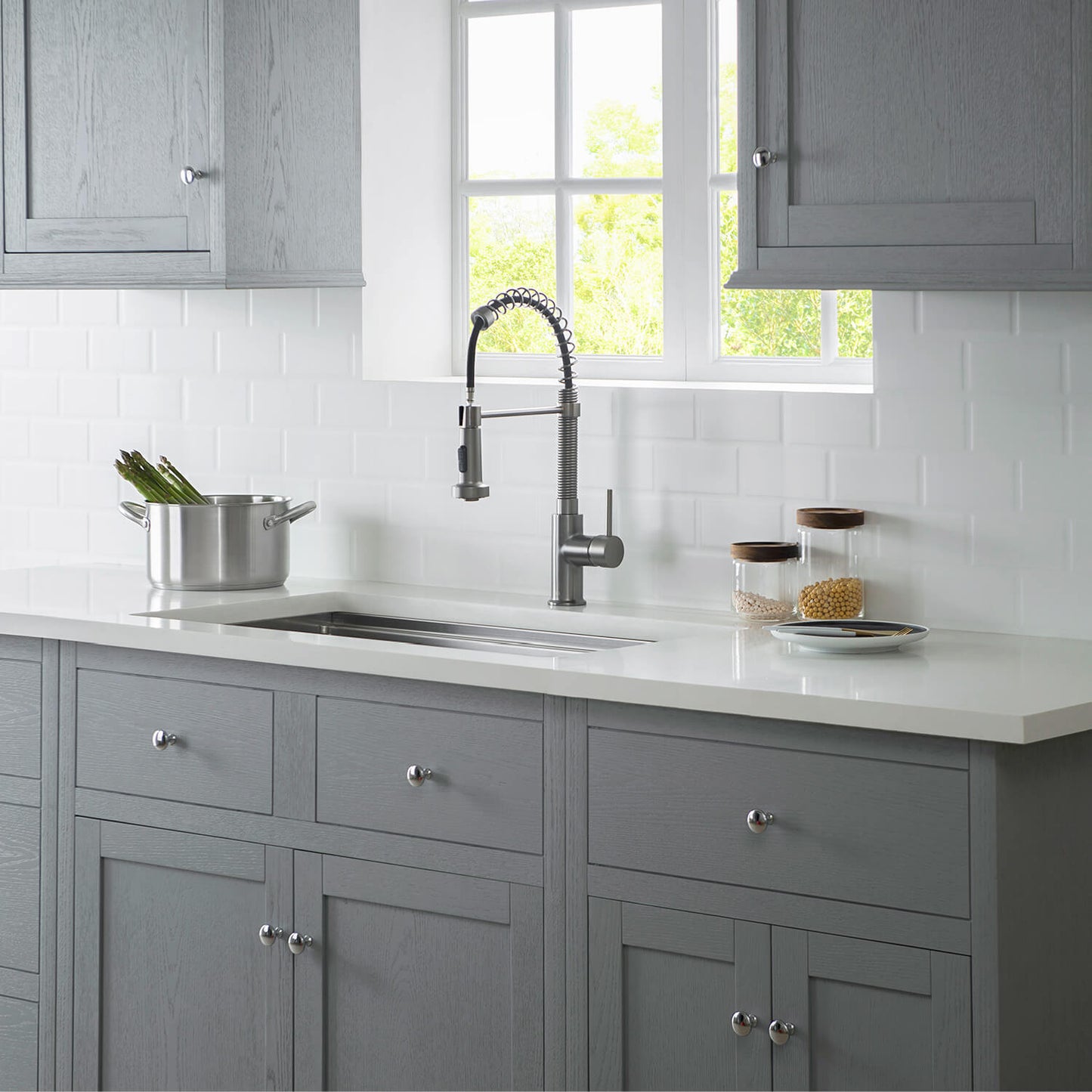 Kibi Aurora Single Handle High Arc Pull Down Kitchen Faucet In Titanium Finish - KKF2003TT