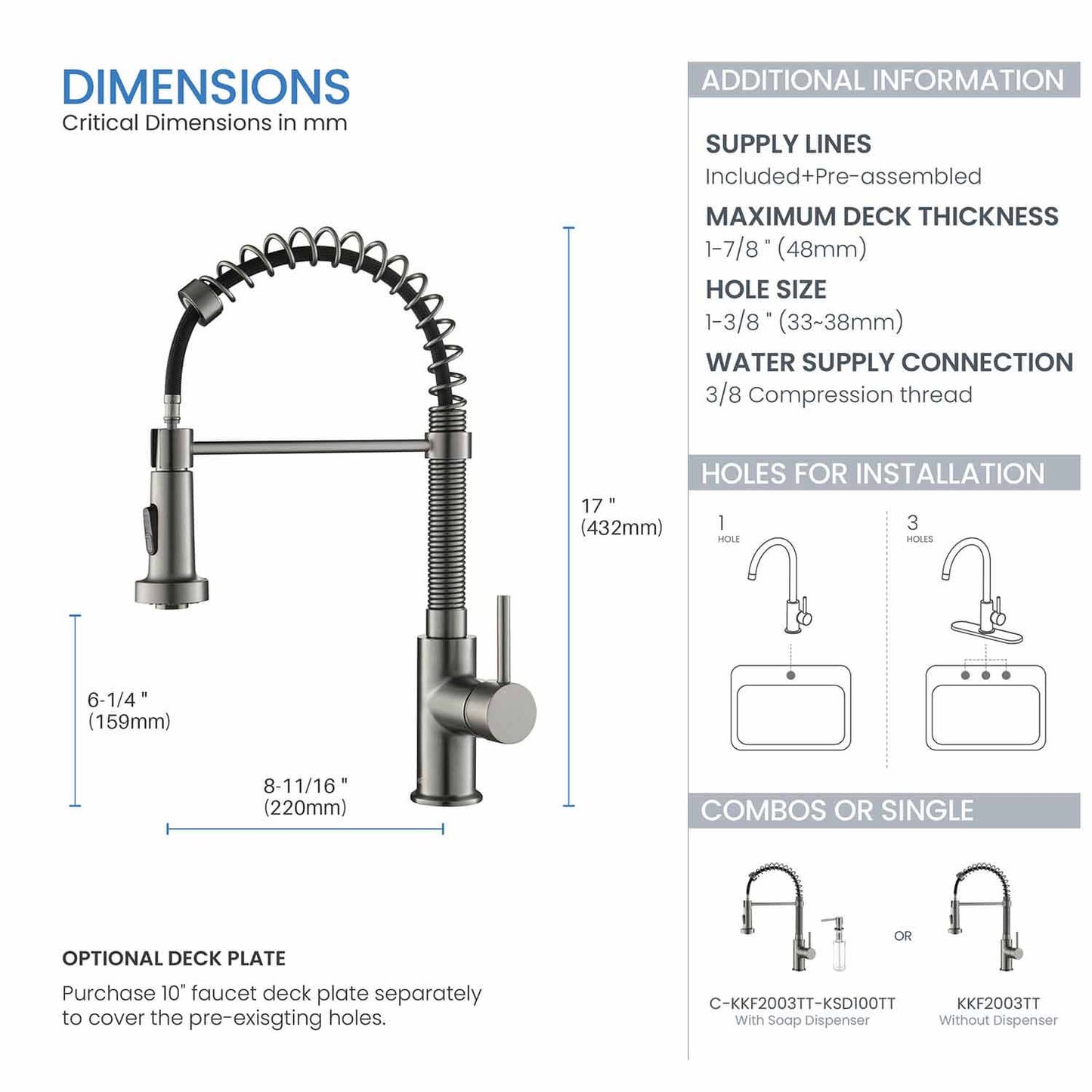 Kibi Aurora Single Handle High Arc Pull Down Kitchen Faucet In Titanium Finish - KKF2003TT