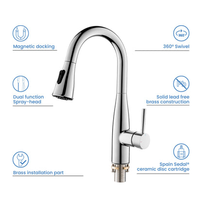 Kibi Bari Single Handle Pull Down Kitchen Bar Sink Faucet With Soap Dispenser in Chrome Finish - C-KKF2015CH-KSD100CH
