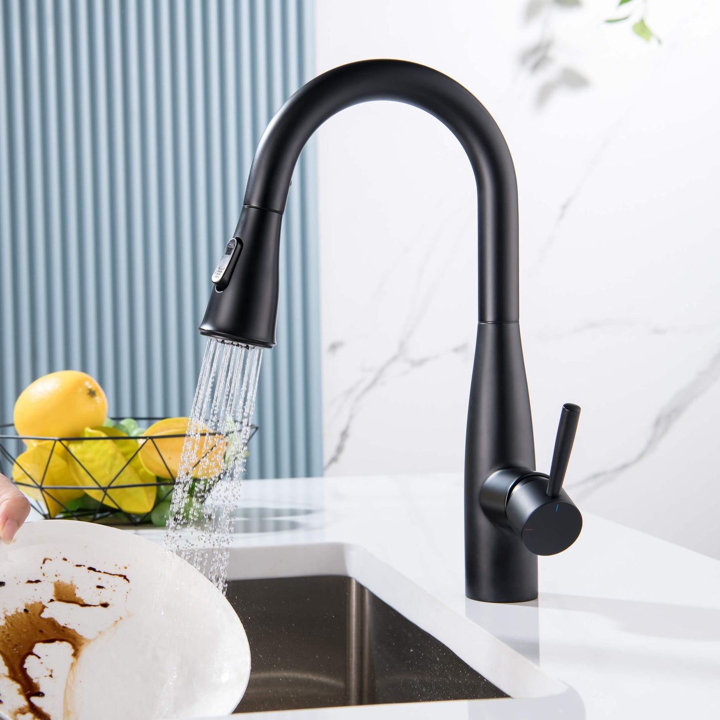 Kibi Bari Single Handle Pull Down Kitchen Bar Sink Faucet With Soap Dispenser in Matte Black Finish - C-KKF2015MB-KSD100MB