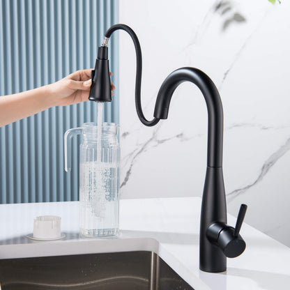 Kibi Bari Single Handle Pull Down Kitchen and Bar Sink Faucet in Matte Black Finish - KKF2015MB