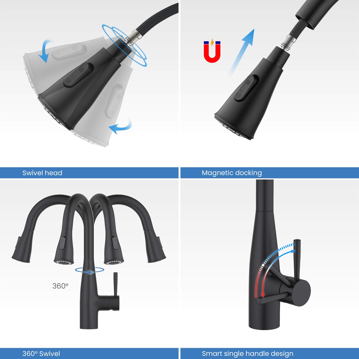 Kibi Bari Single Handle Pull Down Kitchen and Bar Sink Faucet in Matte Black Finish - KKF2015MB