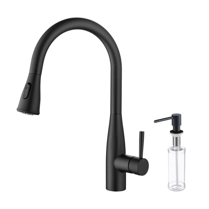 Kibi Bari-T Single Handle Pull Down Kitchen Sink Faucet With Soap Dispenser in Matte Black Finish - C-KKF2016MB-KSD100MB