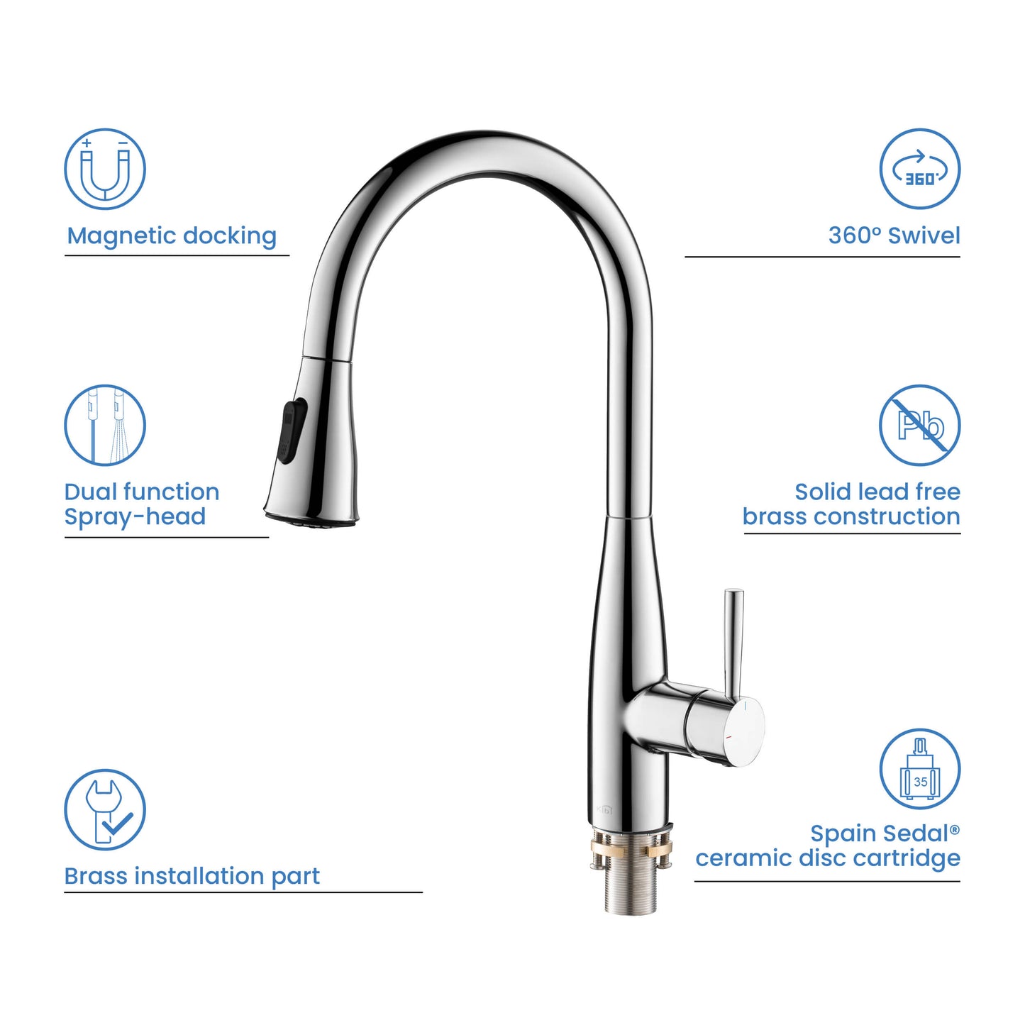 Kibi Bari-T Single Handle Pull Down Kitchen Sink Faucet in Chrome Finish - KKF2016CH