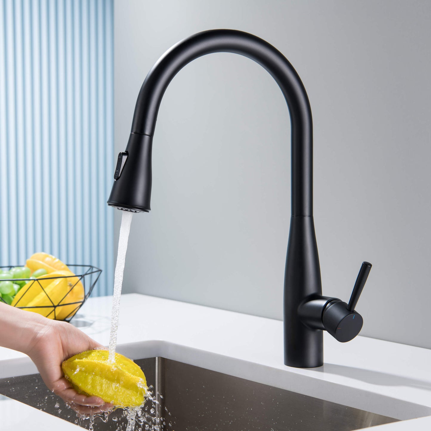 Kibi Bari-T Single Handle Pull Down Kitchen Sink Faucet in Matte Black Finish - KKF2016MB