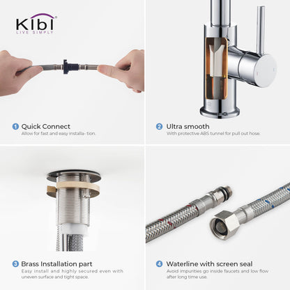 Kibi Casa Single Handle High Arc Pull Down Kitchen Faucet in Chrome Finish - KKF2002CH