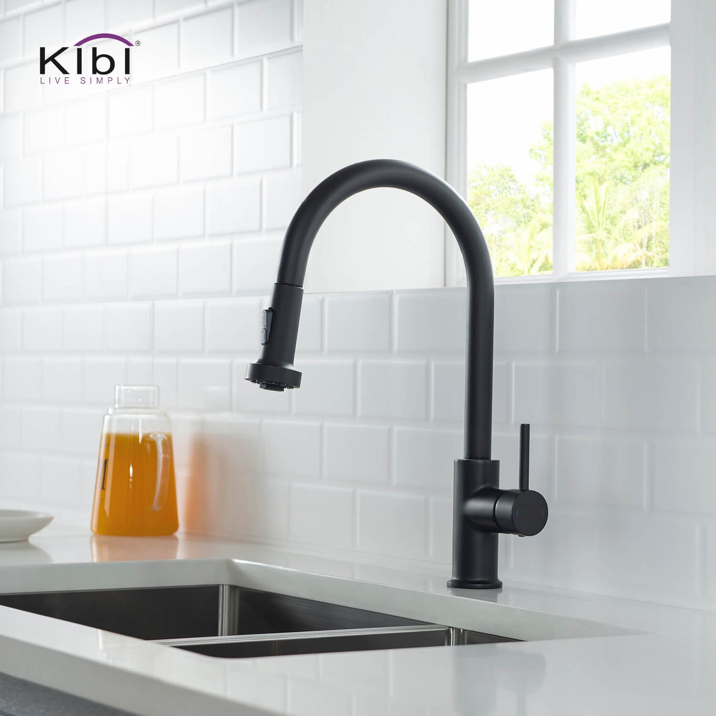 Kibi Casa Single Handle High Arc Pull Down Kitchen Faucet in Matte Black Finish - KKF2002MB