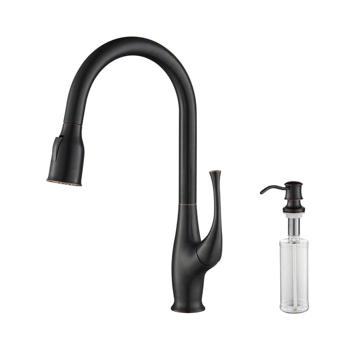 Kibi Cedar Single Handle High Arc Pull Down Kitchen Faucet With Soap Dispenser in Oil Rubbed Bronze Finish - C-KKF2010ORB-KSD101ORB