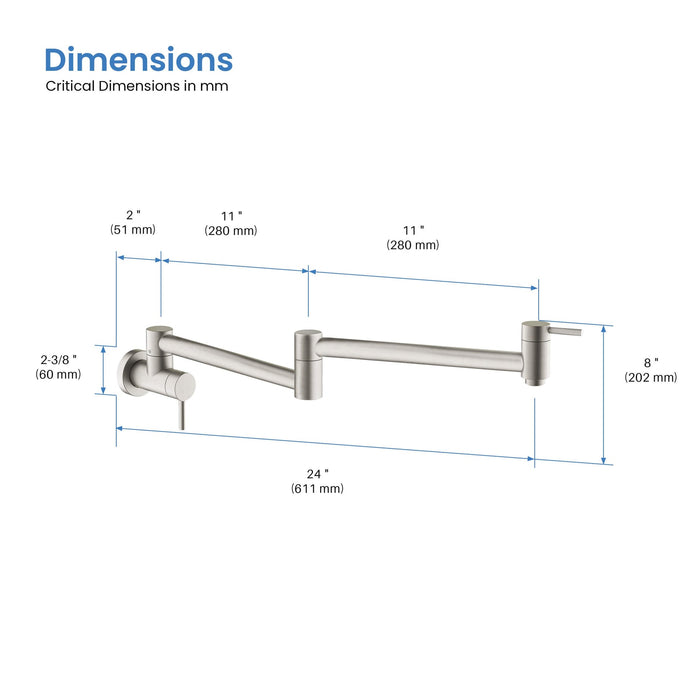 Kibi Circular Kitchen Pot Filler In Brushed Nickel Finish - KPF601BN