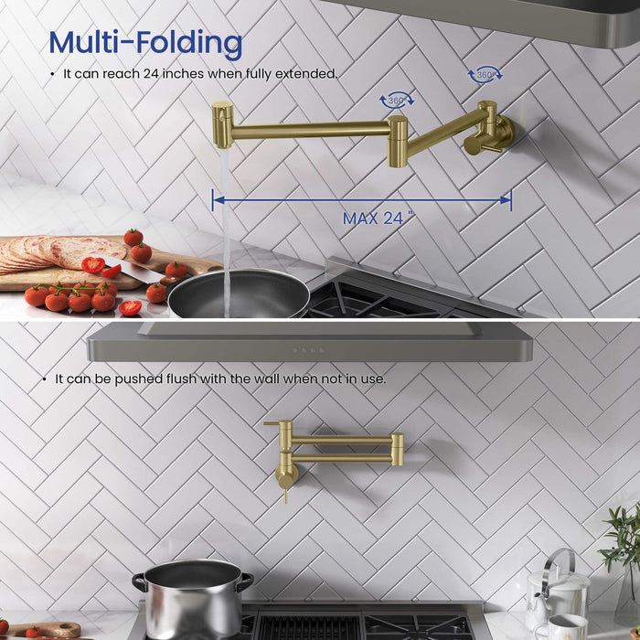 Kibi Circular Kitchen Pot Filler in Brushed Gold Finish - KPF601BG