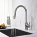 Kibi Circular Single Handle Pull Down Kitchen Faucet With Soap Dispenser in Brushed Nickel Finish - C-KKF2013BN-KSD100BN