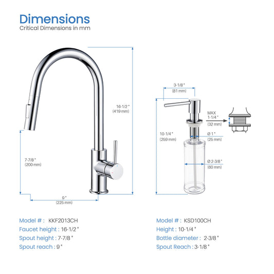 Kibi Circular Single Handle Pull Down Kitchen Faucet With Soap Dispenser in Chrome Finish - C-KKF2013CH-KSD100CH