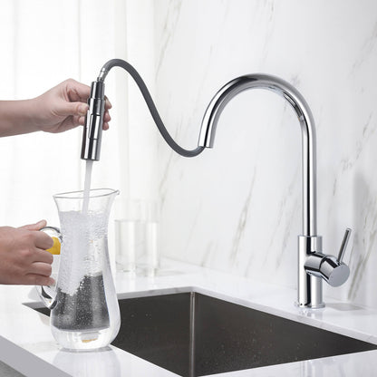 Kibi Circular Single Handle Pull Down Kitchen Faucet With Soap Dispenser in Chrome Finish - C-KKF2013CH-KSD100CH
