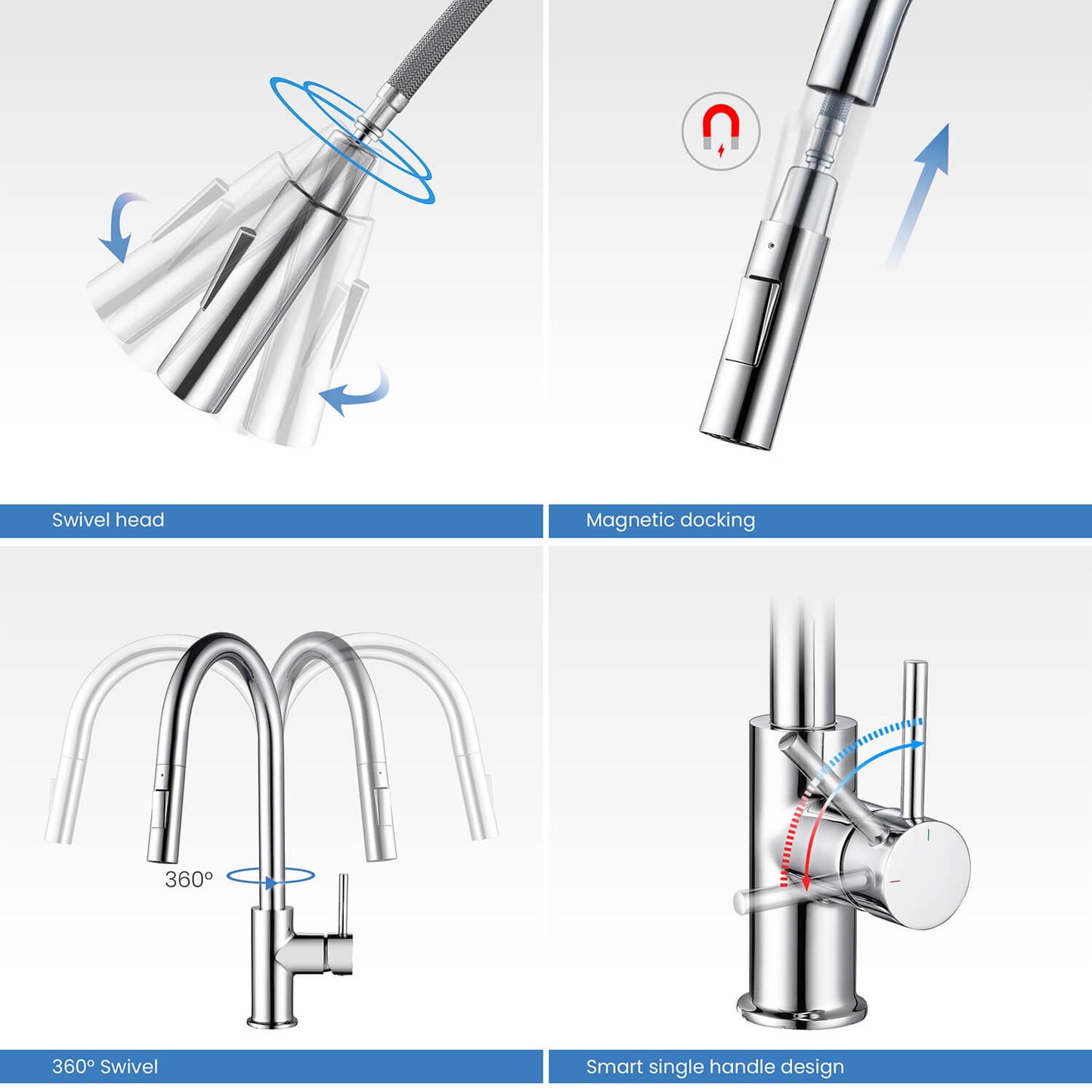 Kibi Circular Single Handle Pull Down Kitchen Faucet With Soap Dispenser in Chrome Finish - C-KKF2013CH-KSD100CH