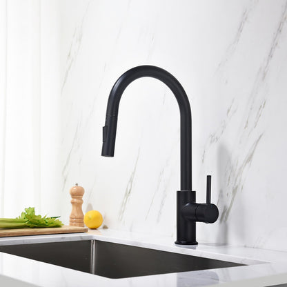 Kibi Circular Single Handle Pull Down Kitchen Faucet in Matte Black Finish - KKF2013MB