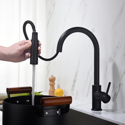 Kibi Circular Single Handle Pull Down Kitchen Faucet in Matte Black Finish - KKF2013MB