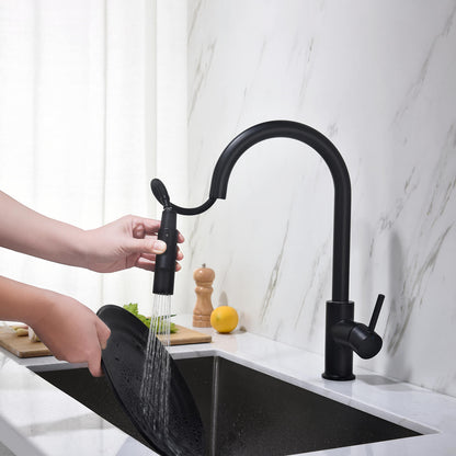 Kibi Circular Single Handle Pull Down Kitchen Faucet in Matte Black Finish - KKF2013MB