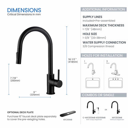 Kibi Circular Single Handle Pull Down Kitchen Faucet in Matte Black Finish - KKF2013MB