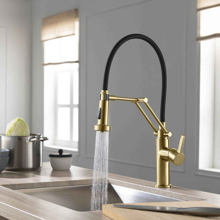 Kibi Engel Single Handle Pull Down Kitchen Faucet In Brushed Gold Finish - KKF2014BG