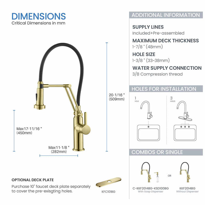 Kibi Engel Single Handle Pull Down Kitchen Faucet In Brushed Gold Finish - KKF2014BG