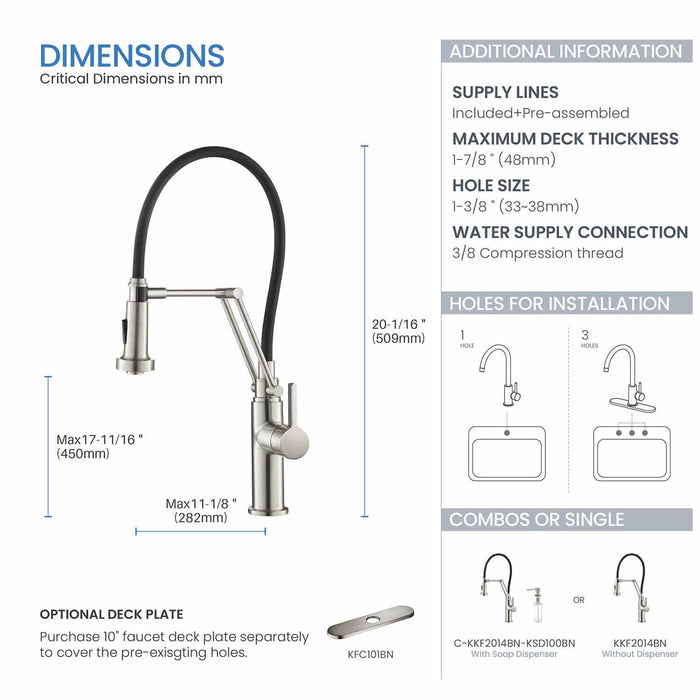 Kibi Engel Single Handle Pull Down Kitchen Faucet In Brushed Nickel Finish - KKF2014BN