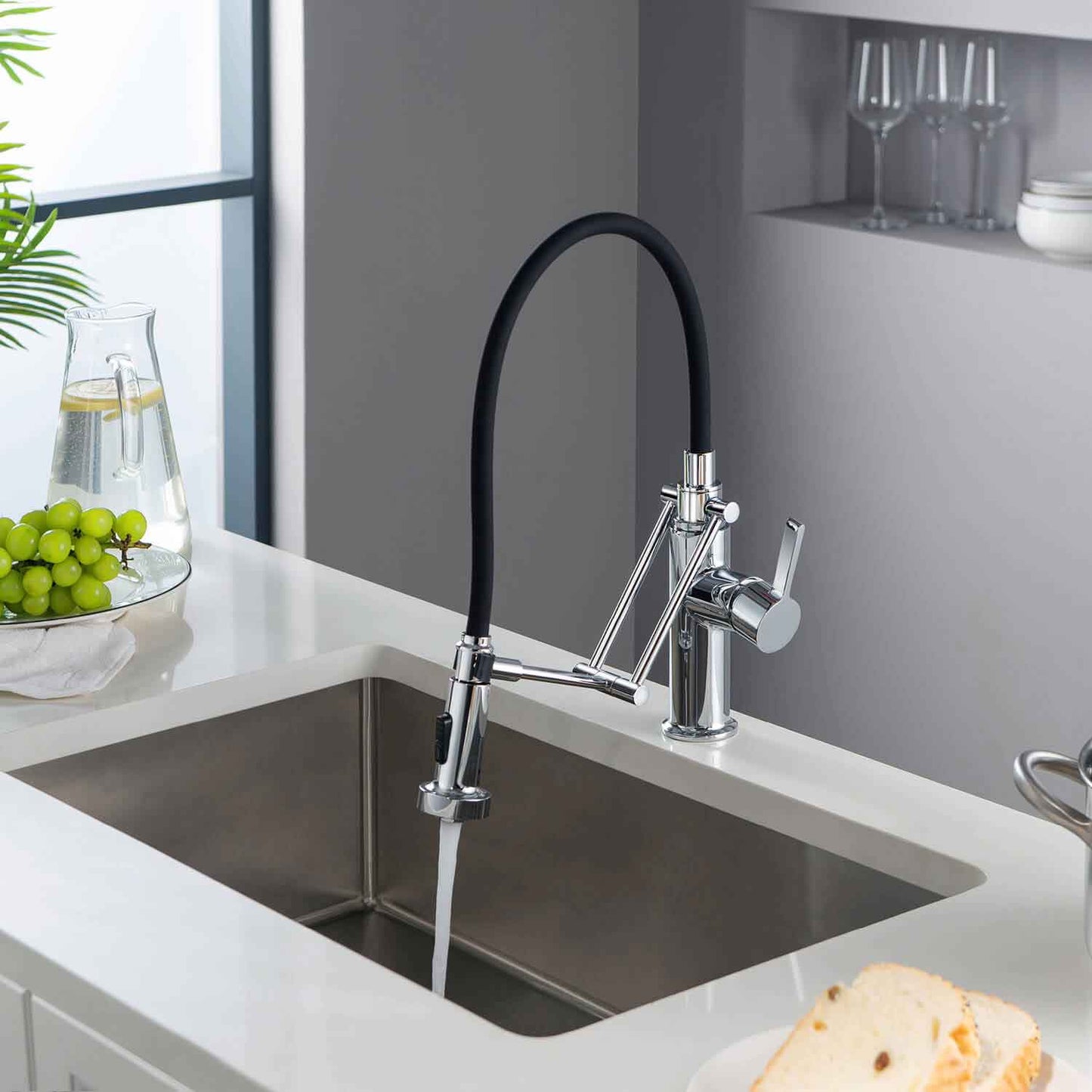 Kibi Engel Single Handle Pull Down Kitchen Faucet In Chrome Finish - KKF2014CH