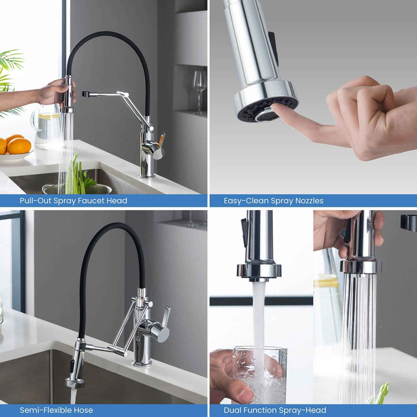 Kibi Engel Single Handle Pull Down Kitchen Faucet In Chrome Finish - KKF2014CH