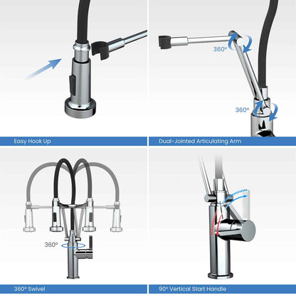 Kibi Engel Single Handle Pull Down Kitchen Faucet In Chrome Finish - KKF2014CH