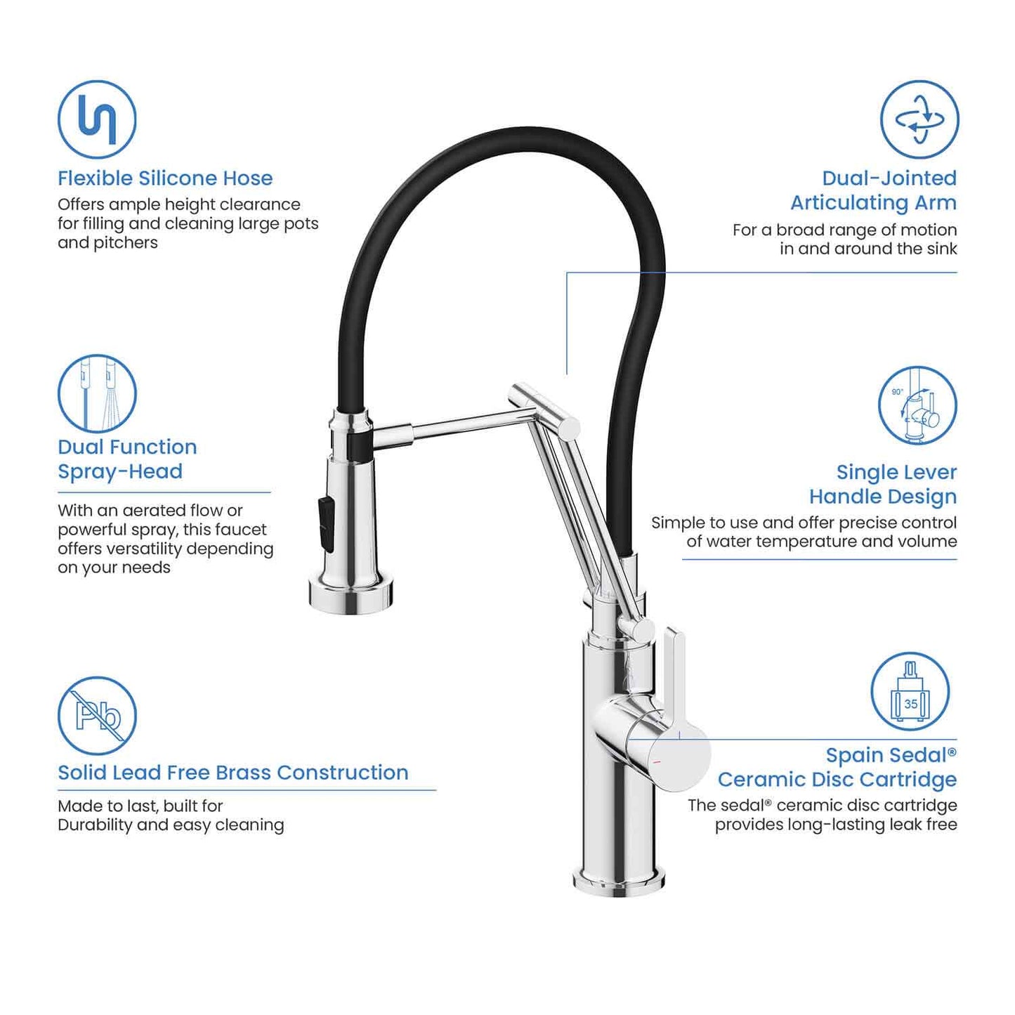 Kibi Engel Single Handle Pull Down Kitchen Faucet In Chrome Finish - KKF2014CH