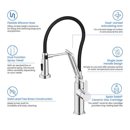 Kibi Engel Single Handle Pull Down Kitchen Faucet In Chrome Finish - KKF2014CH