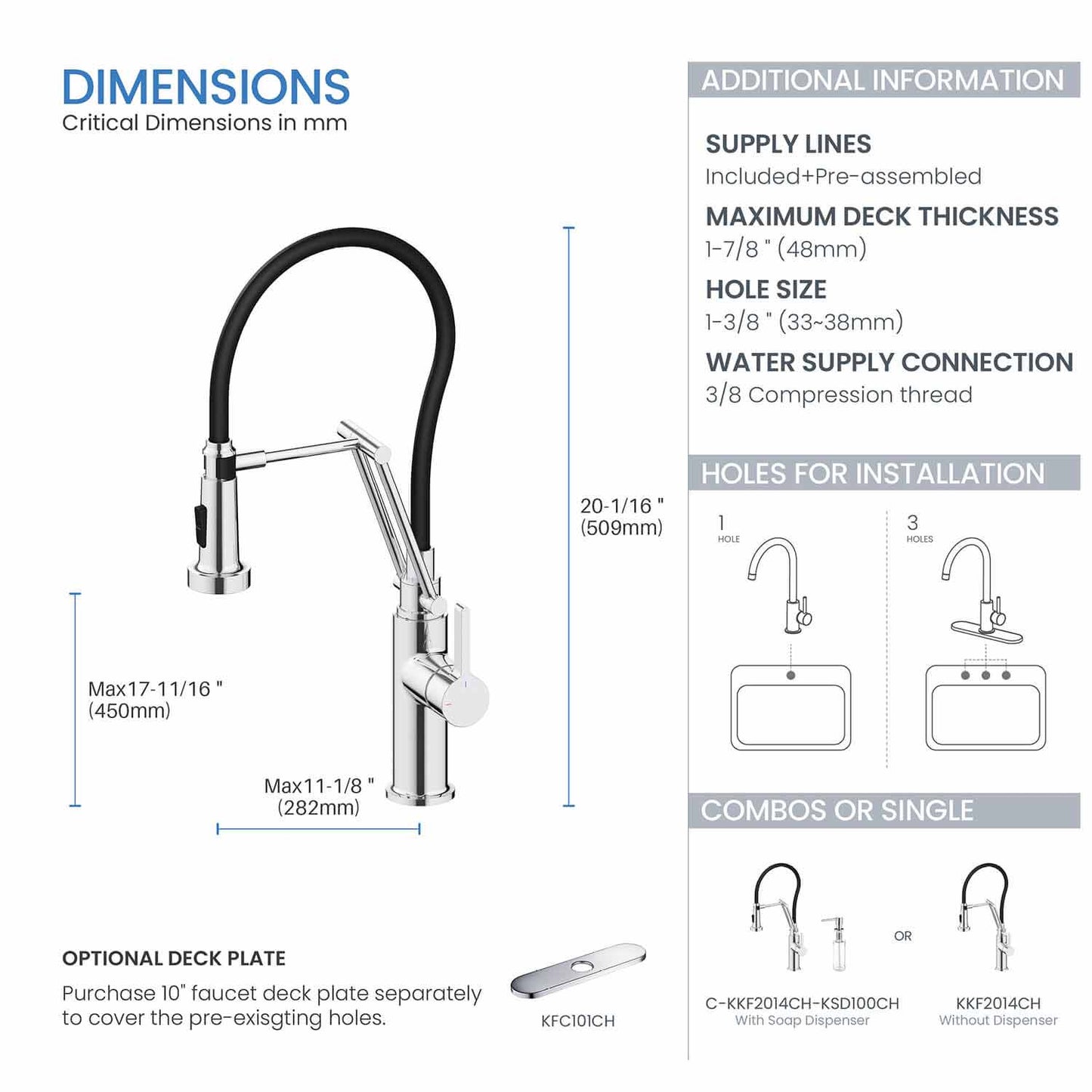 Kibi Engel Single Handle Pull Down Kitchen Faucet In Chrome Finish - KKF2014CH