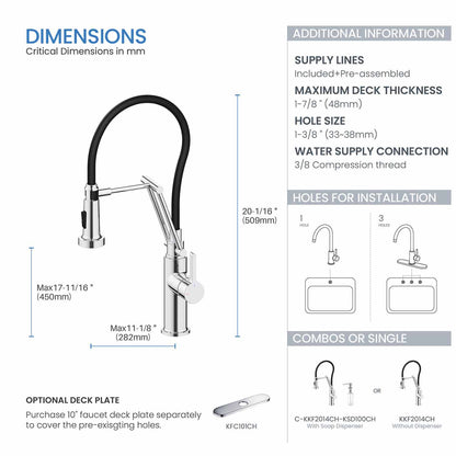 Kibi Engel Single Handle Pull Down Kitchen Faucet In Chrome Finish - KKF2014CH