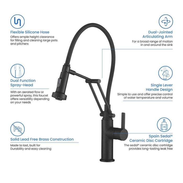 Kibi Engel Single Handle Pull Down Kitchen Faucet In Matte Black Finish - KKF2014MB