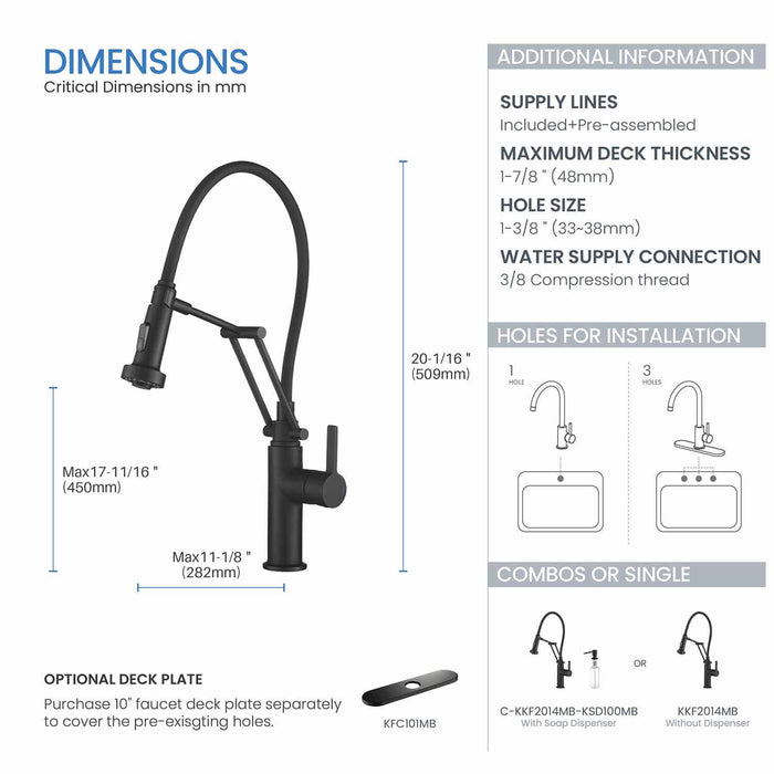 Kibi Engel Single Handle Pull Down Kitchen Faucet In Matte Black Finish - KKF2014MB