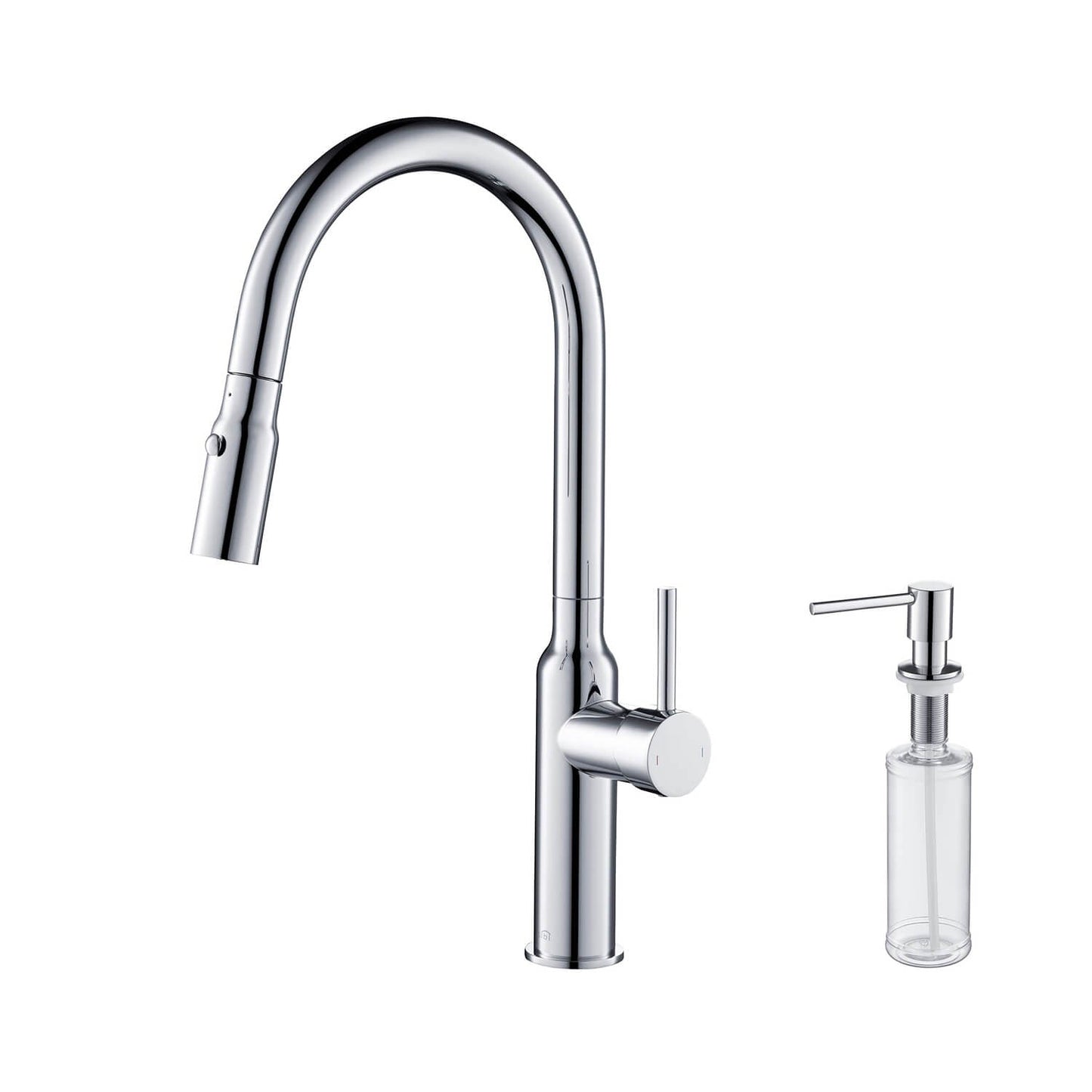 Kibi Hilo Single Handle High Arc Pull Down Kitchen Faucet With Soap Dispenser in Chrome Finish - C-KKF2008CH-KSD100CH
