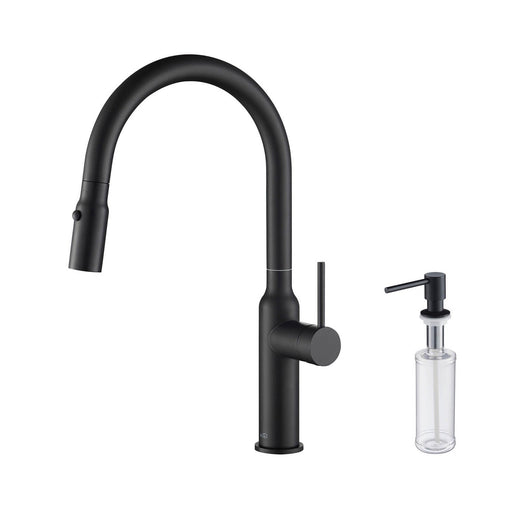 Kibi Hilo Single Handle High Arc Pull Down Kitchen Faucet With Soap Dispenser in Matte Black Finish - C-KKF2008MB-KSD100MB