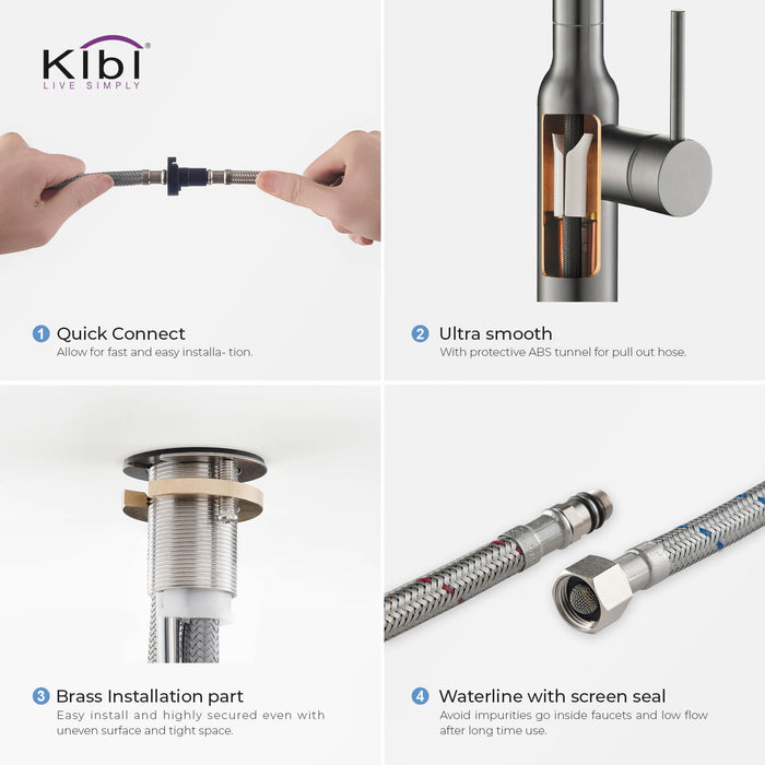 Kibi Hilo Single Handle High Arc Pull Down Kitchen Faucet With Soap Dispenser in Titanium Finish - C-KKF2008TT-KSD100TT