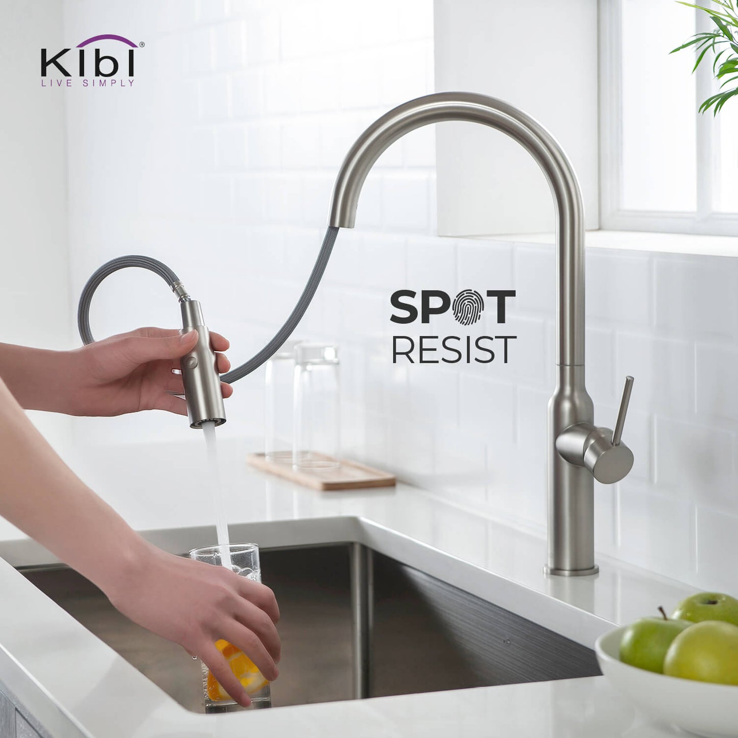 Kibi Hilo Single Handle High Arc Pull Down Kitchen Faucet in Brushed Nickel Finish - KKF2008BN