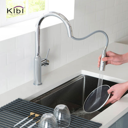 Kibi Hilo Single Handle High Arc Pull Down Kitchen Faucet in Chrome Finish - KKF2008CH