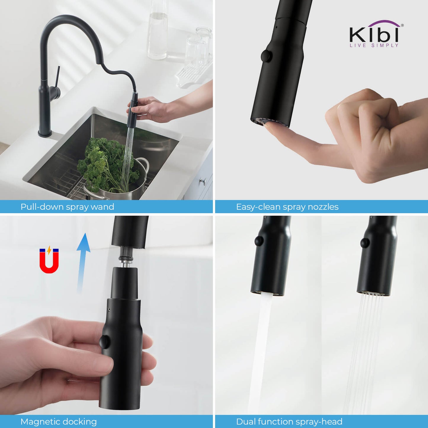 Kibi Hilo Single Handle High Arc Pull Down Kitchen Faucet in Matte Black Finish - KKF2008MB